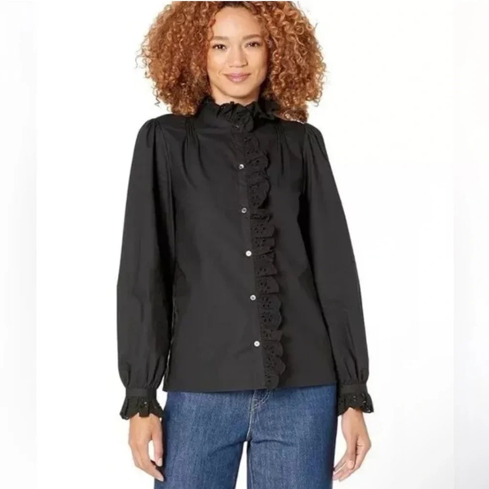 Joie Amiens Cotton Ruffle Detail Top - Picture 2 of 6